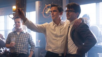 Matt Bomer (left) as Hawk Fuller and Jonathan Bailey as Tim Laughlin in Fellow Travelers.