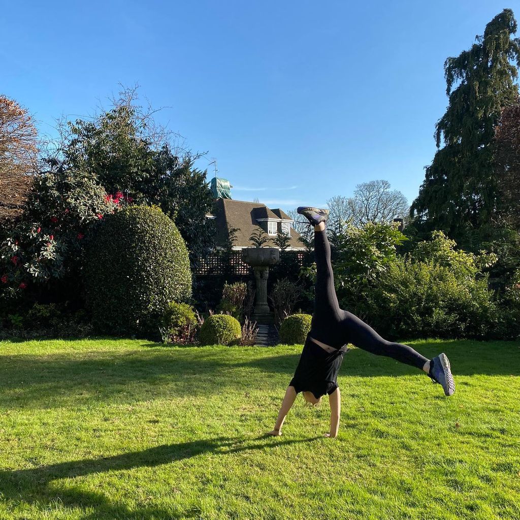 jane cartwheeling in back garden