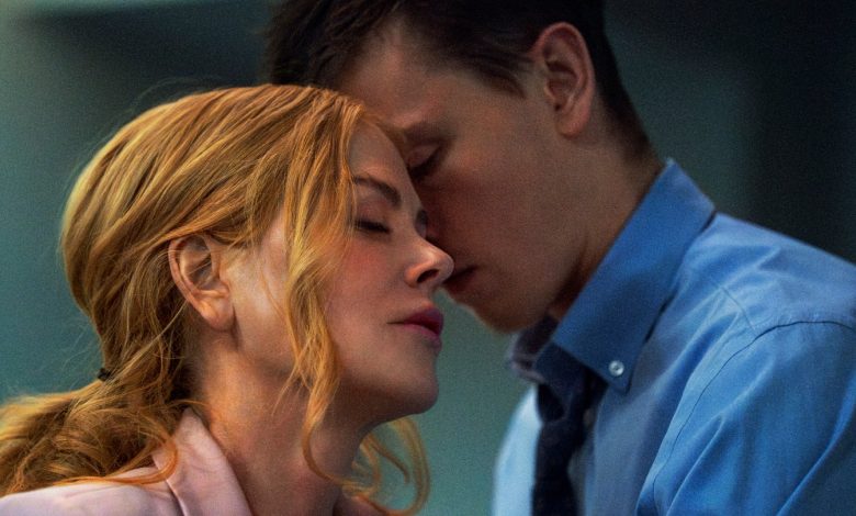 Nicole Kidman and Harris Dickinson appear in an intimate moment in the film Babygirl.