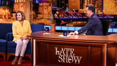 The Late Show with Stephen Colbert and guest Speaker Emerita Nancy Pelosi during Tuesday’s August 20, 2024 show