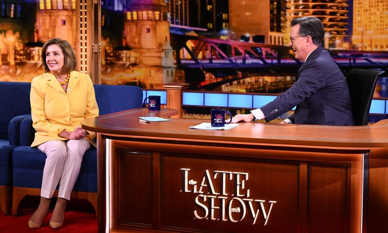 The Late Show with Stephen Colbert and guest Speaker Emerita Nancy Pelosi during Tuesday’s August 20, 2024 show