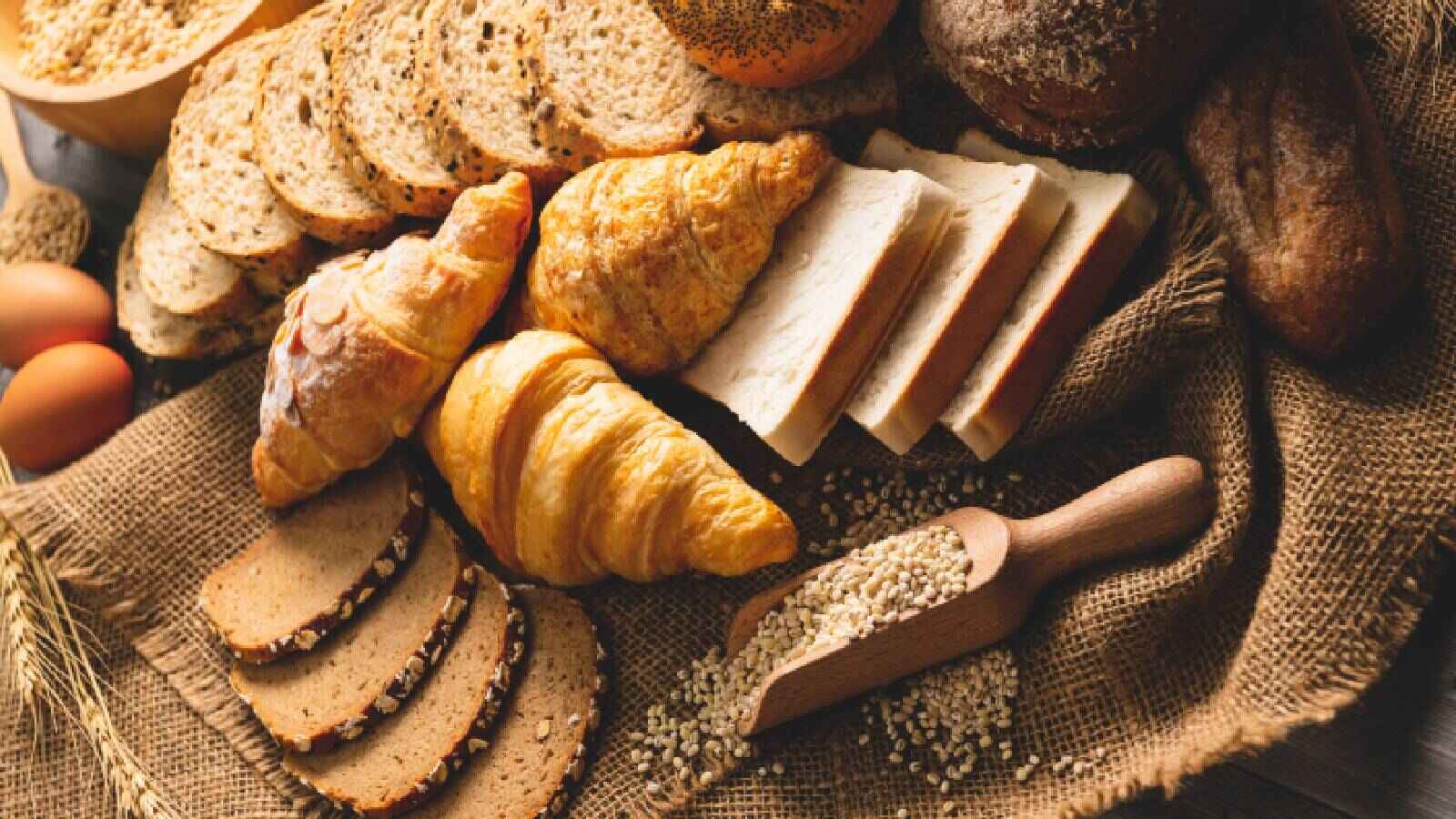 A tray with croissants, and breads for diabetics