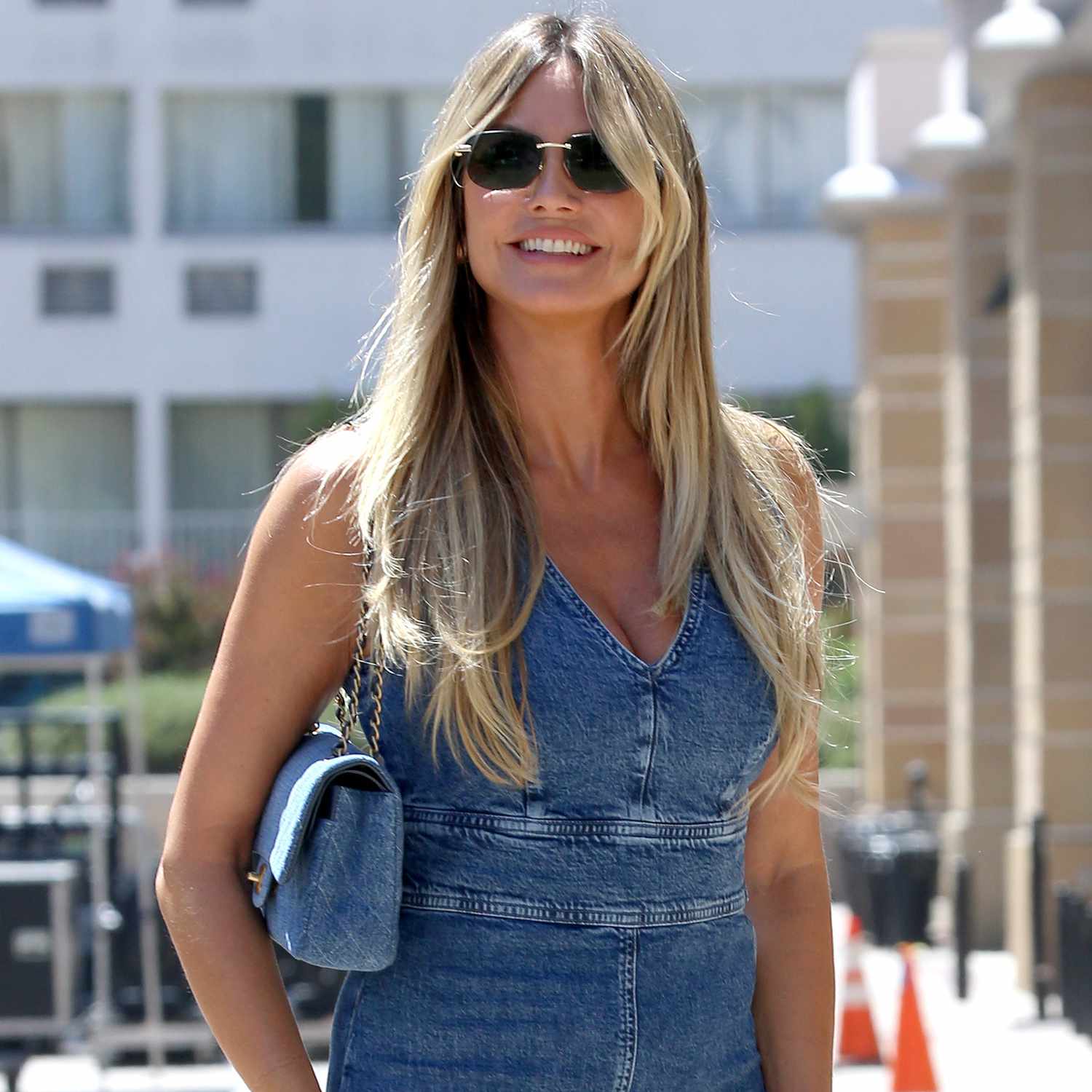 Heidi Klum is all smiles as she arrives at AGT in Pasadena, California.