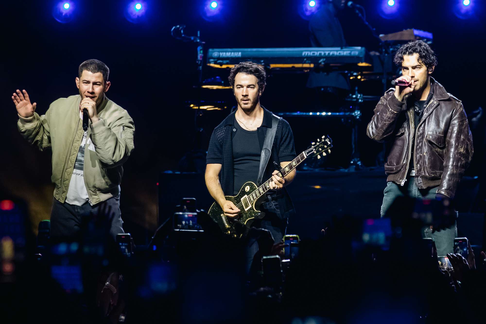 Nick Jonas, Kevin Jonas, and Joe Jonas of Jonas Brothers perform in concert at Arena Monterrey on August 24, 2024 in Monterrey, Mexico. 