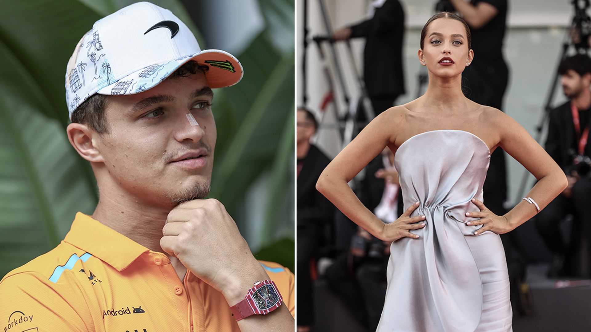 Split image of Lando Norris and Margarida Corceiro