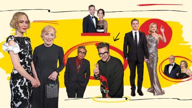 From left: Sarah Paulson with partner Holland Taylor (right); father-son duo Eugene and Dan Levy; Justin Marks with Rachel Kondo; Billy Crudup and Naomi Watts; and Tracy Letts with Carrie Coon.