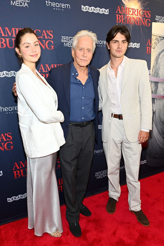 (L-R) Carys Zeta Douglas, Michael Douglas and Dylan Douglas' glamorous outing