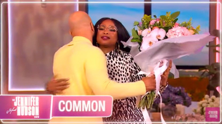 jennifer hudson hugging common with flowers the jennifer hudson show