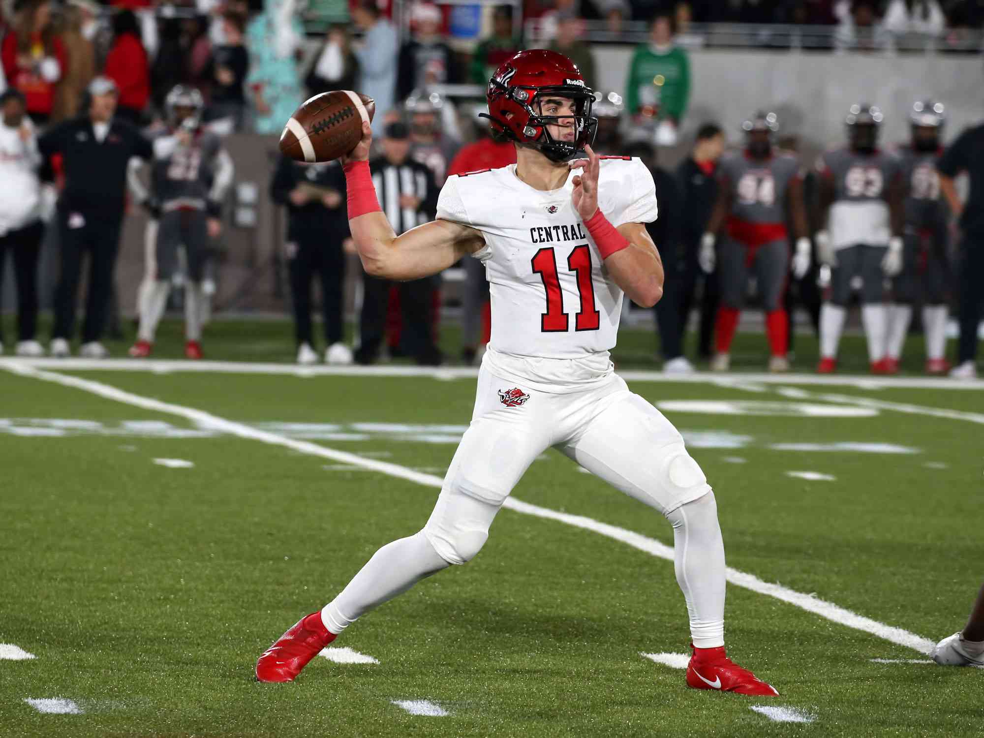 BIRMINGHAM, AL - DECEMBER 01: Central-Phenix City Red Devils quarterback Caleb Nix (11) during the Alabama High School 7A State Championship game between the Central-Phenix City Red Devils and the Thompson Warriors on December 1, 2021 at Protective Stadium in Birmingham, Alabama. (Photo by Michael Wade/Icon Sportswire via Getty Images)