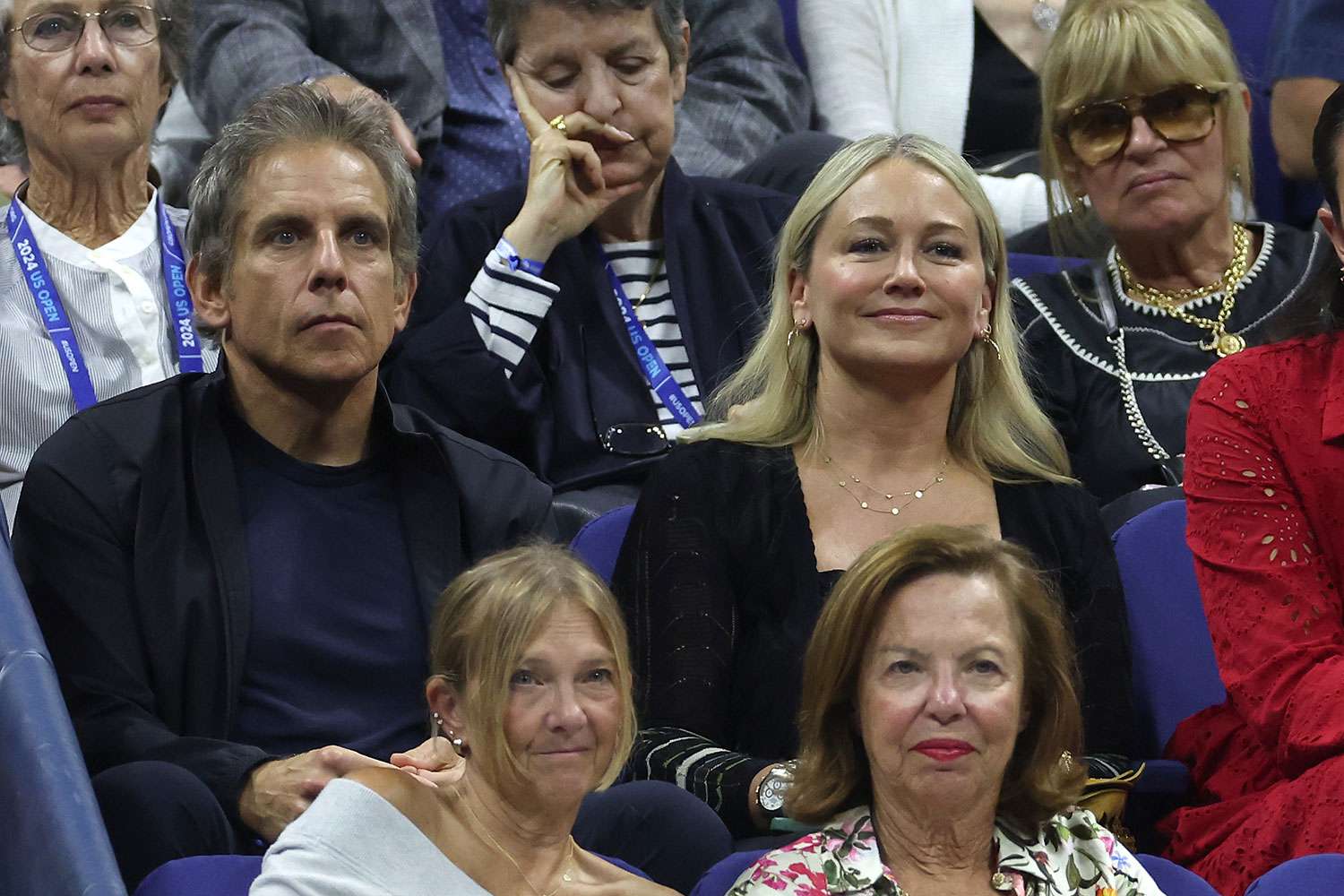 NEW YORK, NEW YORK - AUGUST 27: (L-R) Actor Ben Stiller and actress Christine Taylor attend Day Two of the 2024 US Open at the USTA Billie Jean King National Tennis Center on August 27, 2024 in the Flushing neighborhood of the Queens borough of New York City.