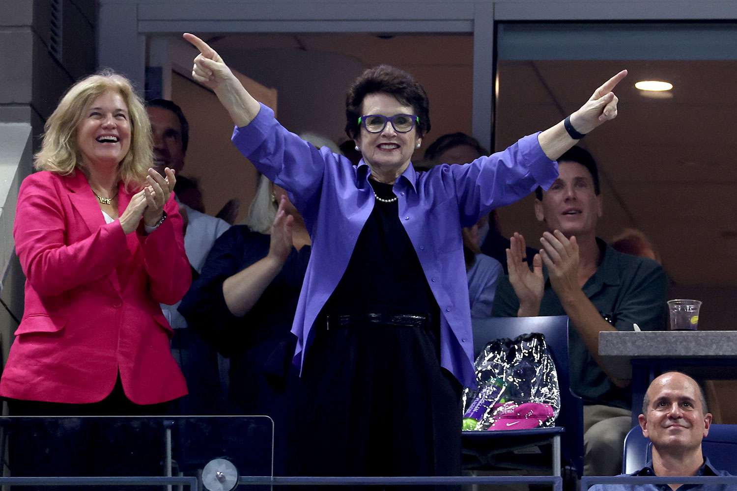 NEW YORK, NEW YORK - AUGUST 27: Billie Jean King reacts on Day Two of the 2024 US Open at the USTA Billie Jean King National Tennis Center on August 27, 2024 in the Flushing neighborhood of the Queens borough of New York City. 