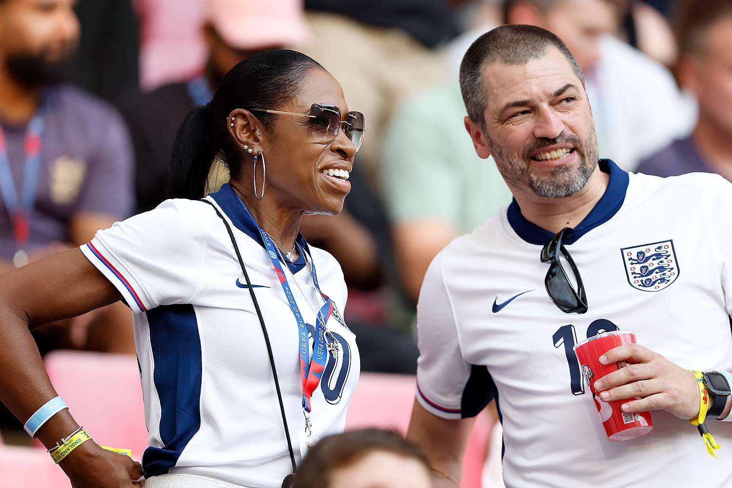 Denise and Mark Bellingham in the stand before the UEFA EURO 2024 group stage match between England and Slovenia at Cologne Stadium on June 25, 2024 in Cologne, Germany. 