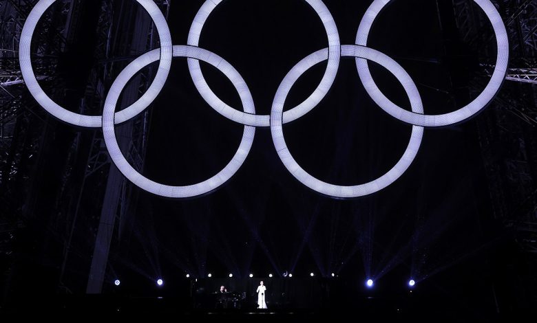 Canadian Singer Celine Dion performs on the Eiffel Tower as the conclusion of the opening ceremony of the Olympic Games Paris 2024 on July 26, 2024 in Paris, France.