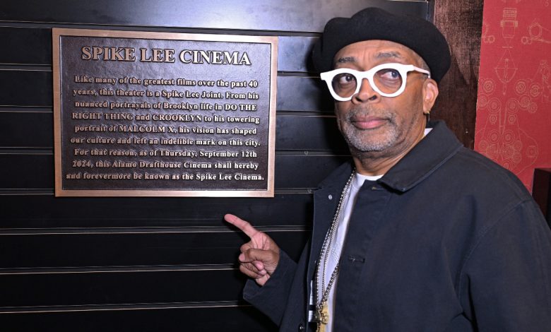 Spike Lee at his movie theater dedication in Brooklyn.