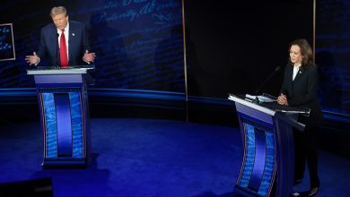 Republican presidential nominee, former U.S. President Donald Trump and Democratic presidential nominee, U.S. Vice President Kamala Harris debate for the first time during the presidential election campaign at The National Constitution Center on September 10, 2024 in Philadelphia, Pennsylvania.