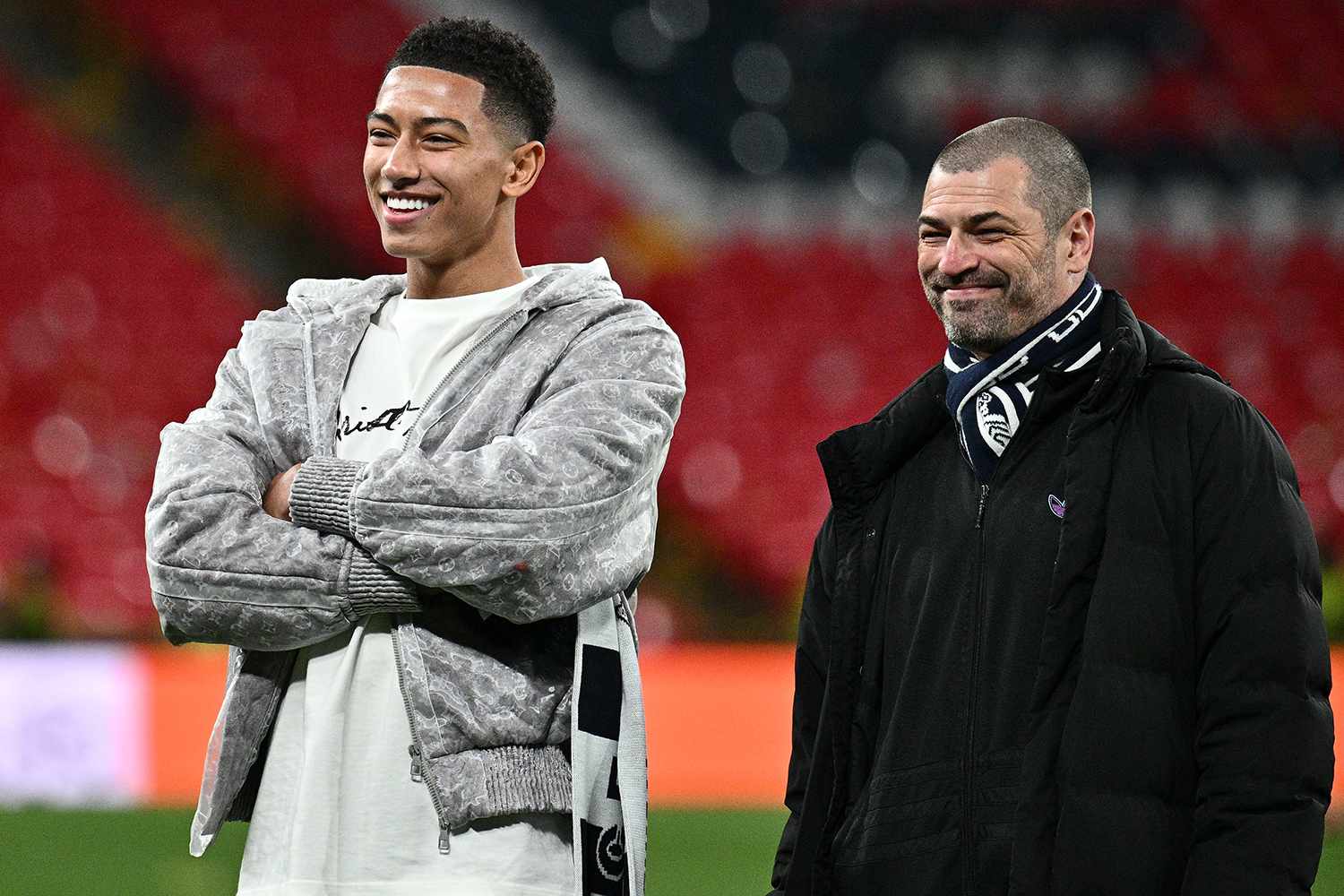 Jobe Bellingham,Denise with his father Mark Bellingham on pitch after the UEFA Champions League 2023/24 final match between Borussia Dortmund v Real Madrid CF at Wembley Stadium on June 1, 2024 in London, England.