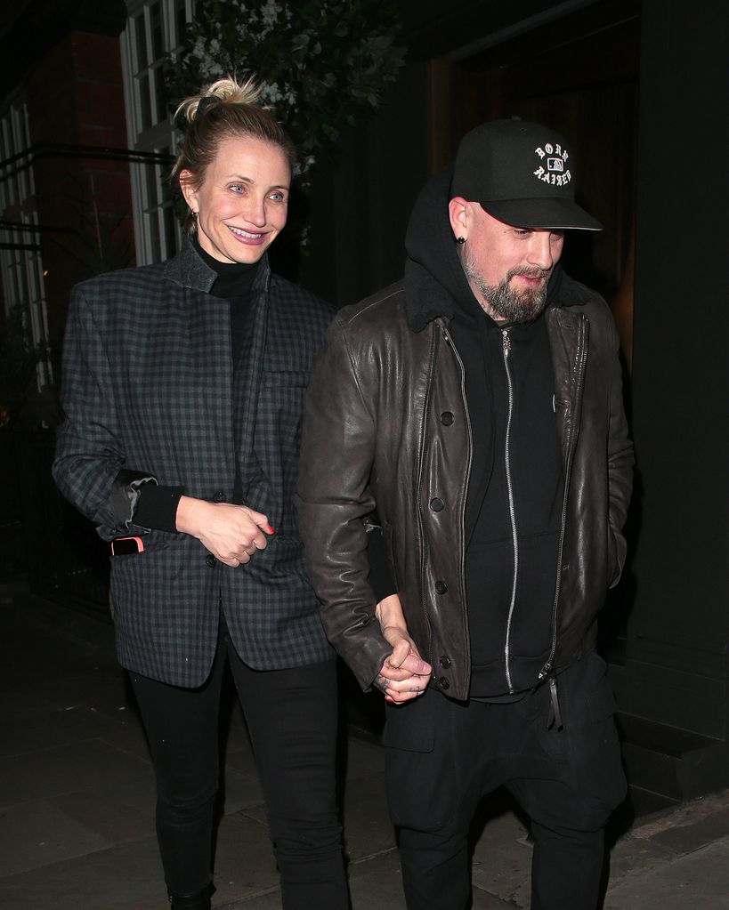 Cameron Diaz and Benji Madden âseen on a night out at Sparrow Italia - Mayfair restaurant on December 02, 2022 in London, England. (Photo by Ricky Vigil M/GC Images