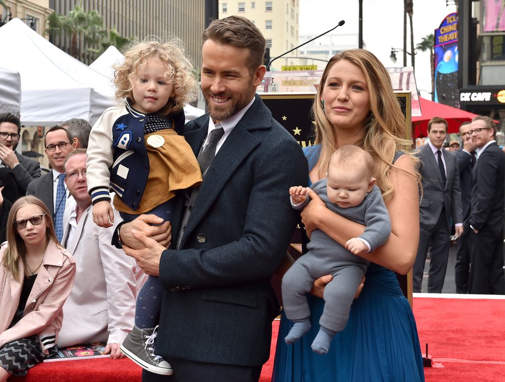 Actors Ryan Reynolds and Blake Lively with daughters James Reynolds and Inez Reynolds