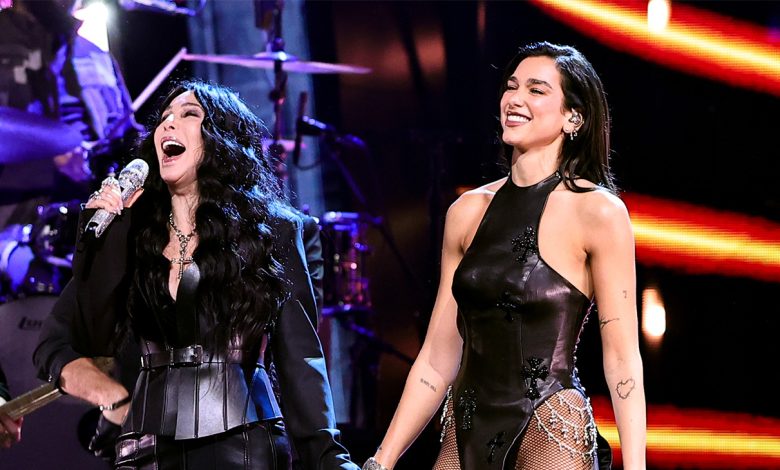 Cher and Dua Lipa perform at the 2024 Rock & Roll Hall of Fame induction ceremony.