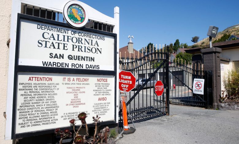 The main gate to San Quentin state prison.