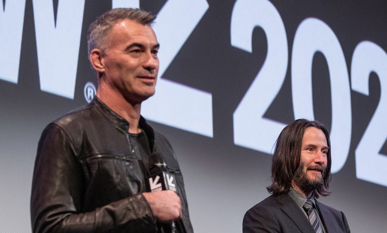 Chad Stahelski (L) and Keanu Reeves speak during a QandA following a surprise screening of “John Wick: Chapter 4” during the 2023 SXSW Conference and Festival at The Paramount Theater on March 13, 2023 in Austin, Texas.