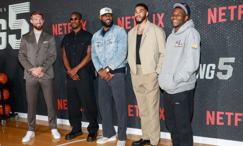 Domantas Sabonis, Jimmy Butler, LeBron James, Jayson Tatum and Anthony Edwards celebrated their Netflix series Starting 5 in Los Angeles on Monday.