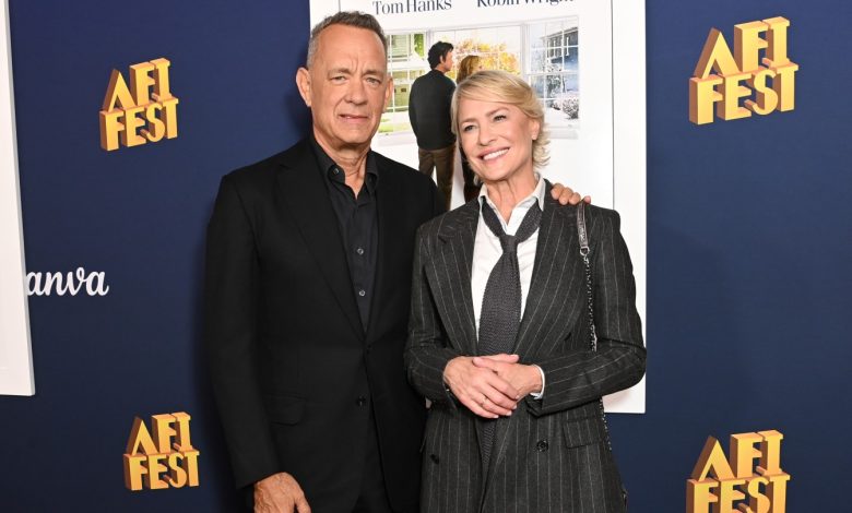 Tom Hanks and Robin Wright attend the AFI Fest world premiere of Here at TCL Chinese Theatre on Oct. 25 in Hollywood.