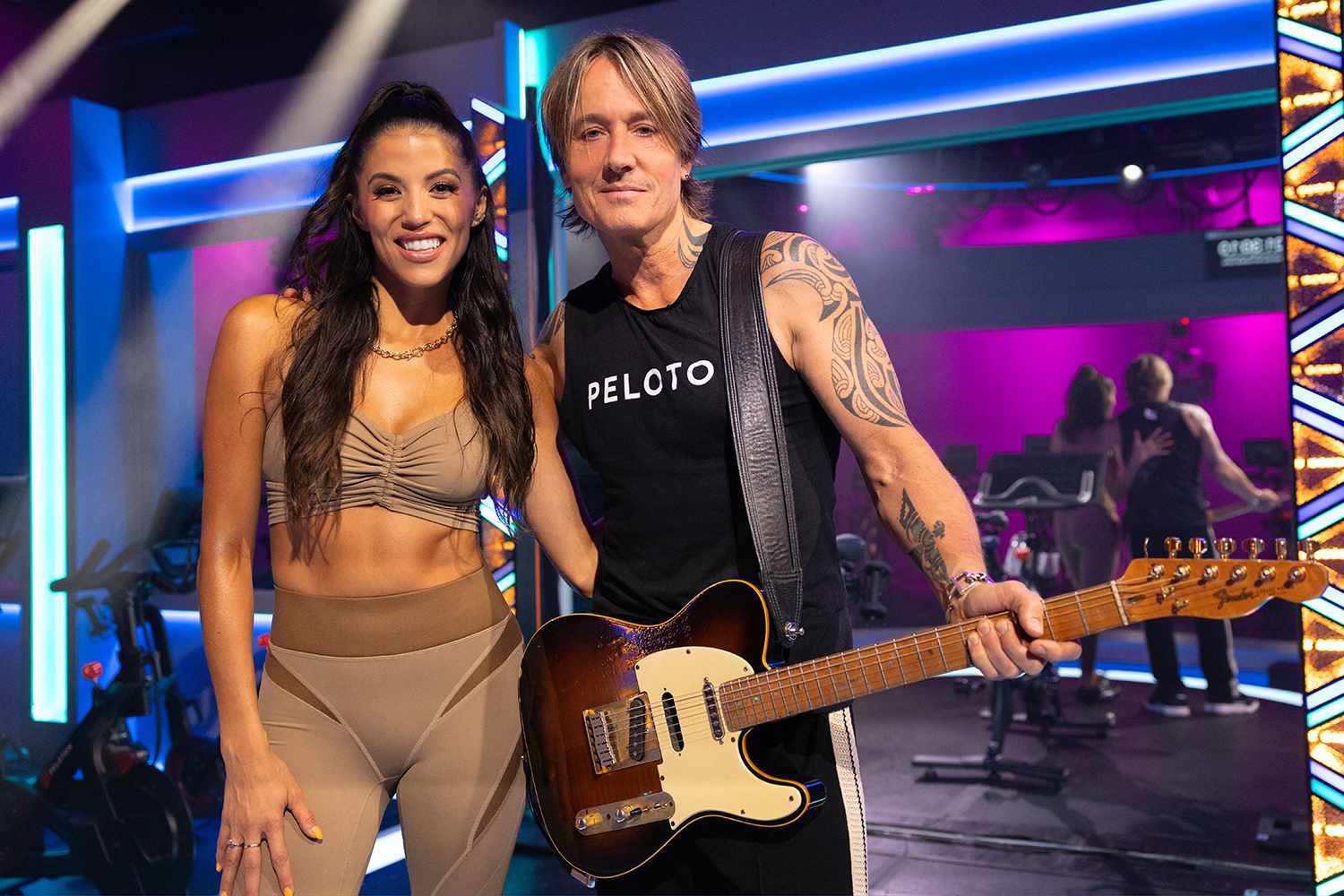 Peloton Instructor Hannah Corbin and Keith Urban at Peloton Studios New York.