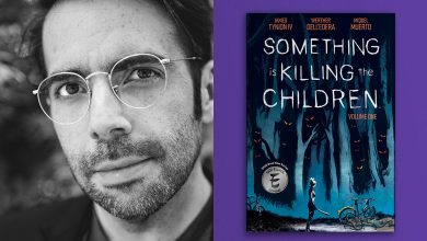 James Tynion IV and cover of Volume 1 of Something is Killing the Children