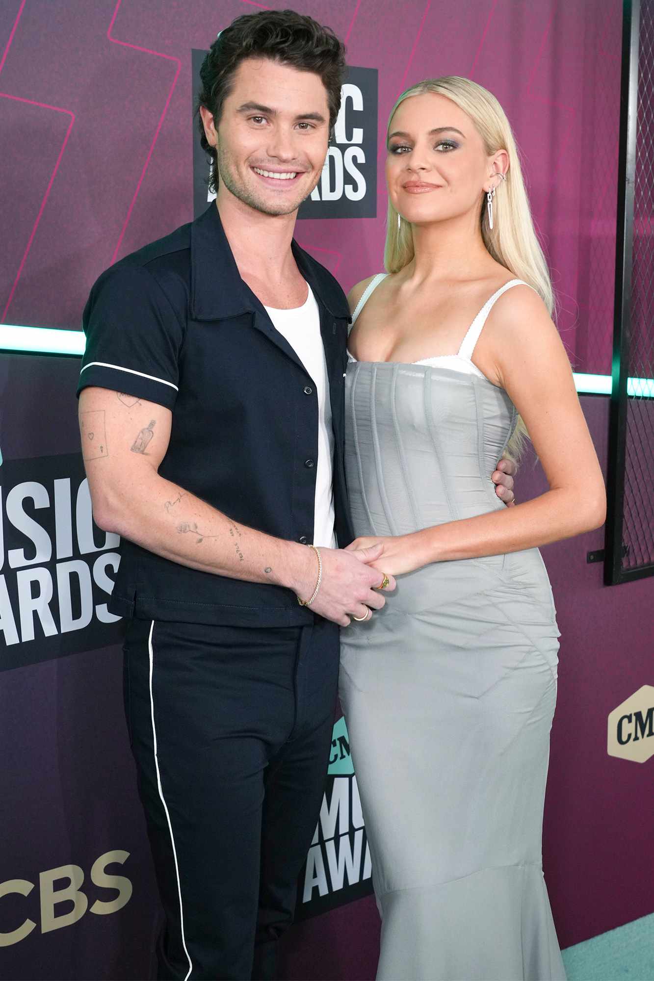 Chase Stokes and Kelsea Ballerini attend the 2023 CMT Music Awards at Moody Center on April 02, 2023 in Austin, Texas