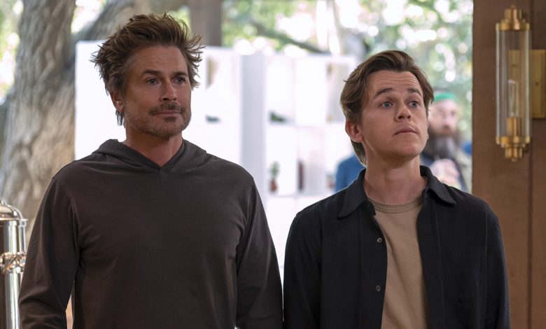 (L to R) Rob Lowe as Ellis, John Owen Lowe as Jackson in episode 203 of Unstable.