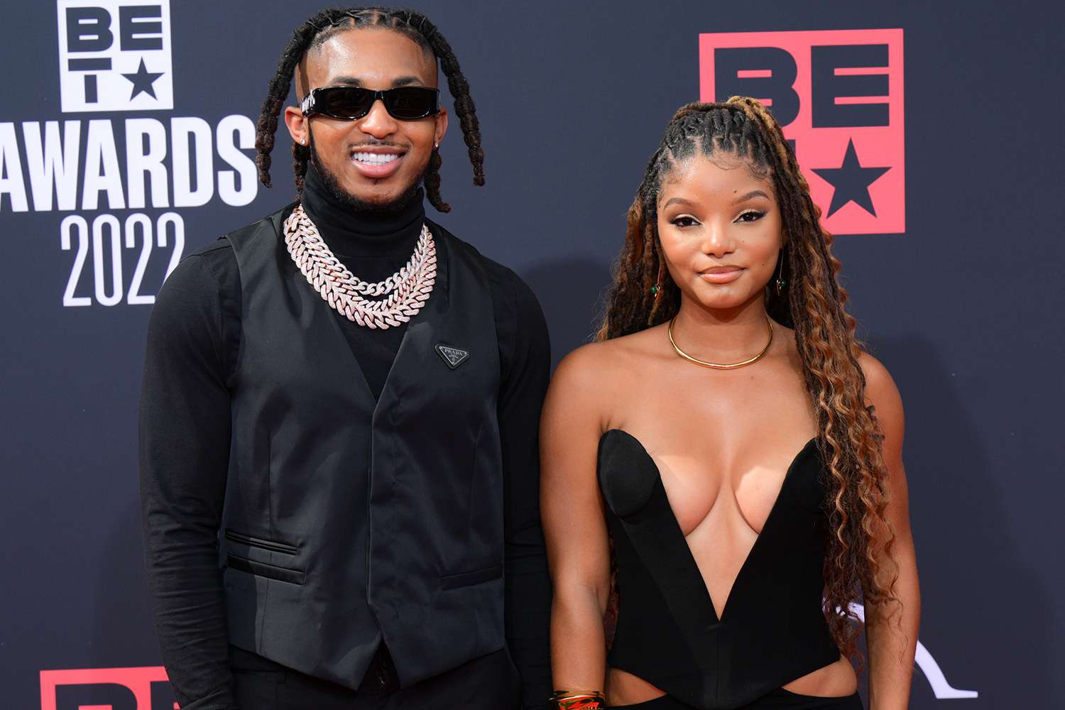 DDG and Halle Bailey attend the 2022 BET Awards at Microsoft Theater on June 26, 2022 in Los Angeles, California.