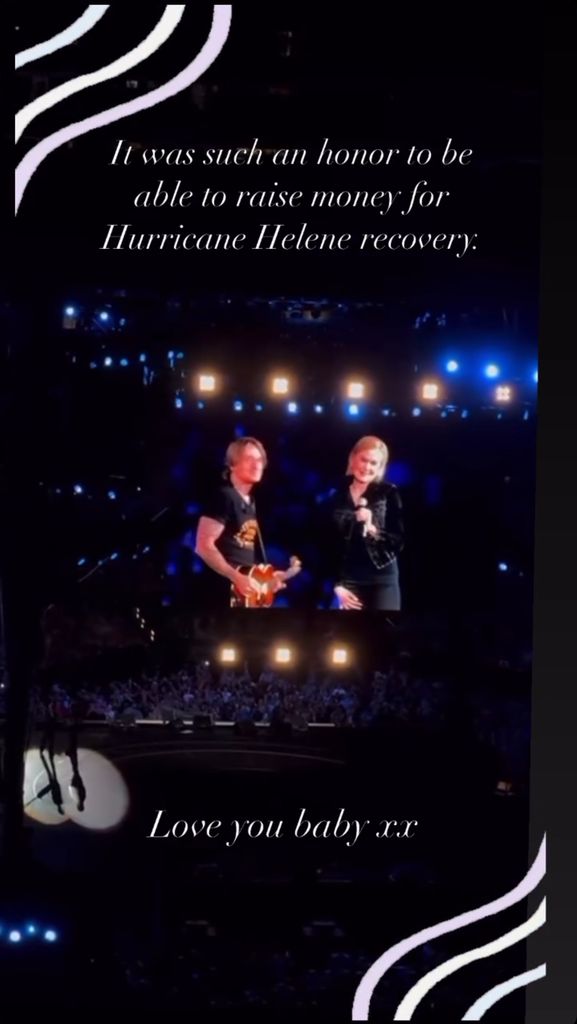 Nicole Kidman shares a look at her appearance on stage at the Concert for Carolina benefit concert with husband Keith Urban on Instagram Stories