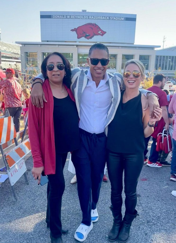 Photo shared by Amy Robach on Instagram October 2024 of her and T.J. enjoying a game in Fayetteville, Arkansas between the Arkansas Razorbacks and the Georgia Bulldogs