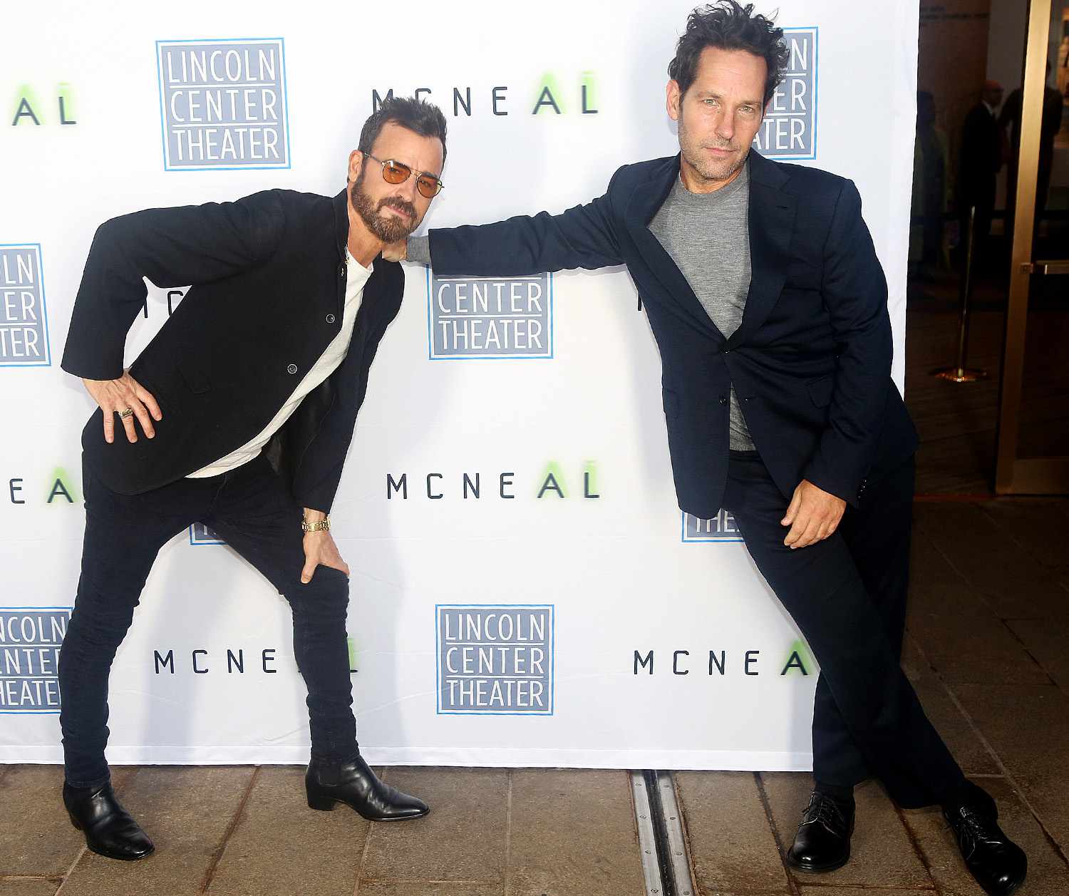 Justin Theroux and Paul Rudd pose at the opening night of Lincoln Center Theater's "McNeal" on Broadway