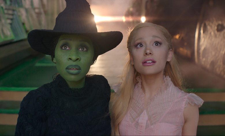 (L-R) Cynthia Erivo is Elphaba and Ariana Grande is Glinda in