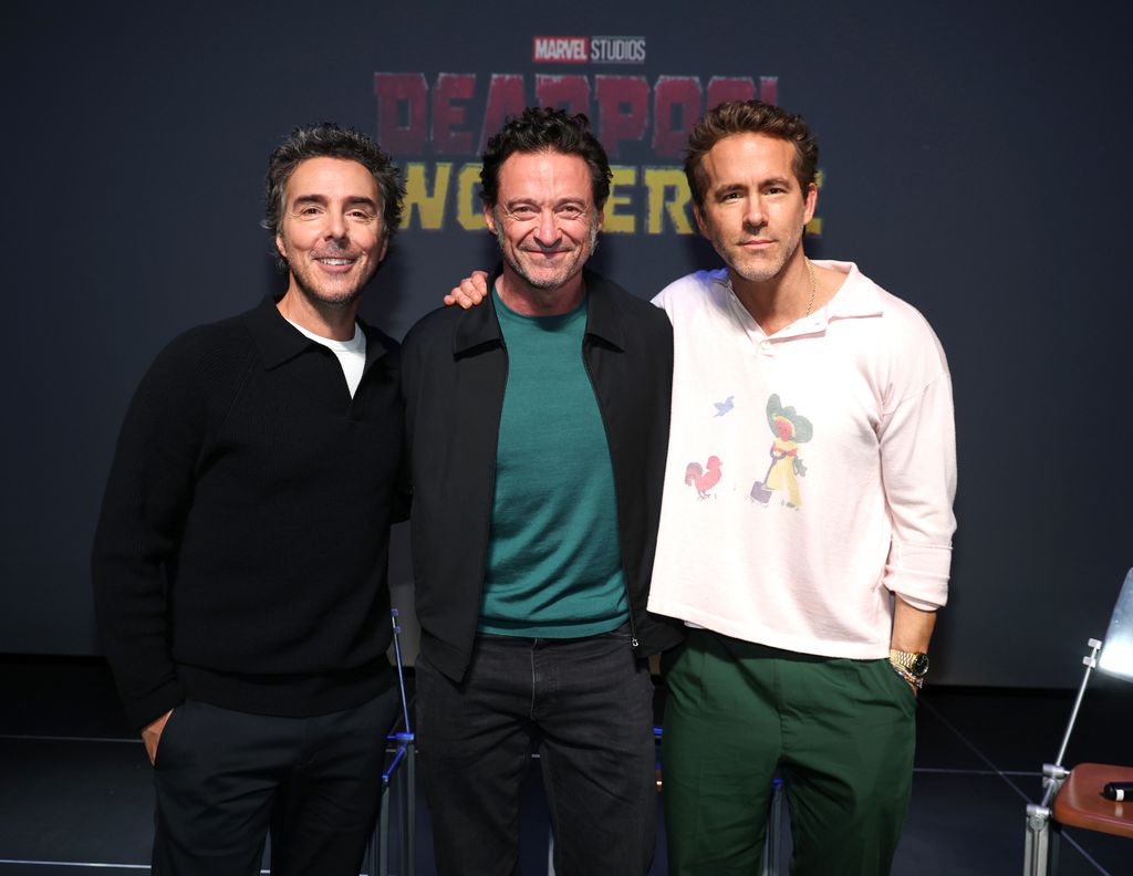 Shawn Levy, Hugh Jackman and Ryan Reynolds seen at "Deadpool & Wolverine" Special Screening at Private Residence on November 02, 2024 in Los Angeles, California.