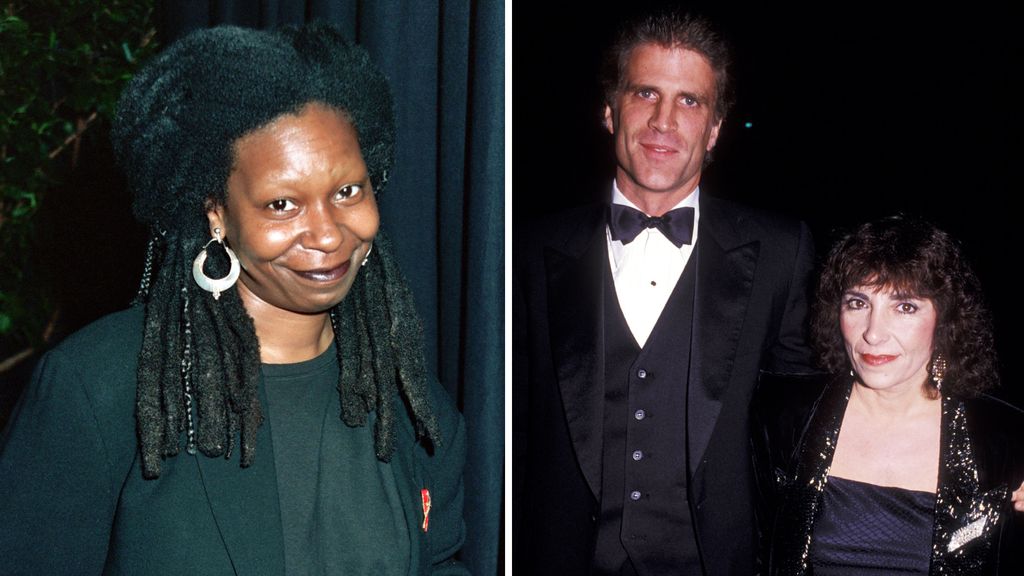 Split image of Ted Danson with Casey Coates, and Whoopi Goldberg