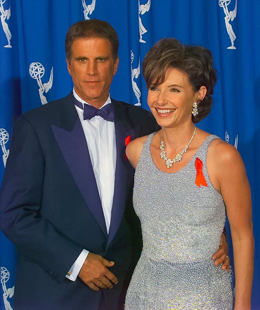 Mary Steenburgen wearing a silver dress and Ted Danson in a navy tux 