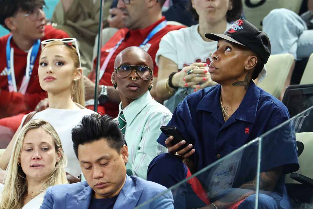 Ariana Grande, Cynthia Erivo and Lena Waithe attend the Artistic Gymnastics Women's Qualification on July 28, 2024