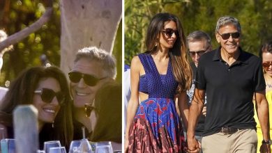 Exclusive: George Clooney can't keep his hands off wife Amal as they enjoy luxury beach date