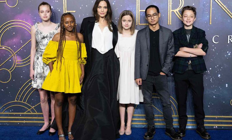 LONDON, ENGLAND - OCTOBER 27: (L-R) Shiloh Jolie-Pitt, Zahara Jolie-Pitt, Angelina Jolie, Vivienne Jolie-Pitt, Maddox Jolie-Pitt and Knox Jolie-Pitt attends the