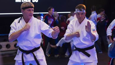 (L to R) William Zabka as Johnny Lawrence, Ralph Macchio as Daniel LaRusso in Cobra Kai.