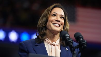 Democratic presidential candidate, U.S. Vice President Kamala Harris speaks during a campaign rally with Democratic vice presidential candidate Minnesota Gov. Tim Walz at the Liacouras Center at Temple University on August 6, 2024 in Philadelphia, Pennsylvania.