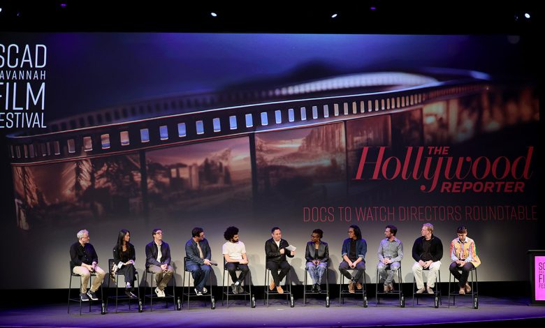 (L-R) Morgan Neville, Shiori Ito, Josh Greenbaum, Peter Ettedgui, Ibrahim Nash’at, Scott Feinberg, Angela Patton, Stephen Maing, Brendan Bellomo, Matt Tyrnauer, and Julian Brave NoiseCat speak onstage at the Docs To Watch: Directors Roundtable during the 27th SCAD Savannah Film Festival on October 30, 2024 in Savannah, Georgia.