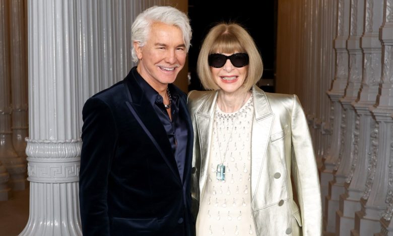 Baz Luhrmann and Anna Wintour pose outside LACMA at the museum