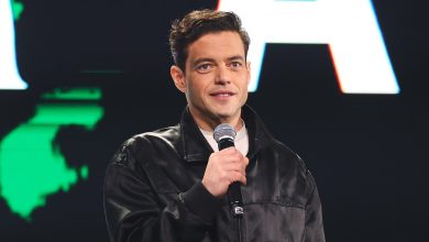 Rami Malek, The Amateur actor, speaks on stage during Day 2 of the D23 Brazil: A Disney Experience at Transamerica Expo Center on November 09, 2024 in Sao Paulo, Brazil.