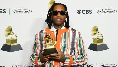 Lil Durk at the 2024 Grammys, where he won an award for best melodic rap performance.