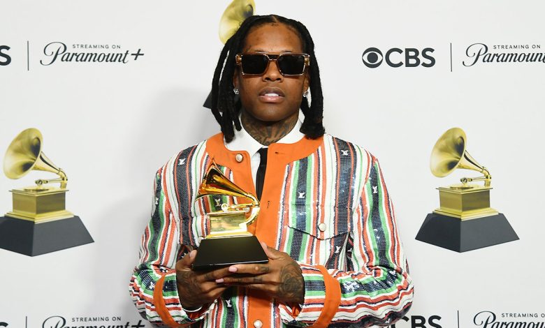 Lil Durk at the 2024 Grammys, where he won an award for best melodic rap performance.