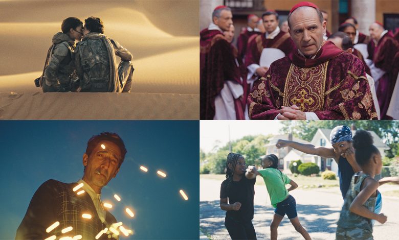 Clockwise from top left: Camerimage competition films this year include Dune: Part Two, Conclave, The Fire Inside, and The Brutalist